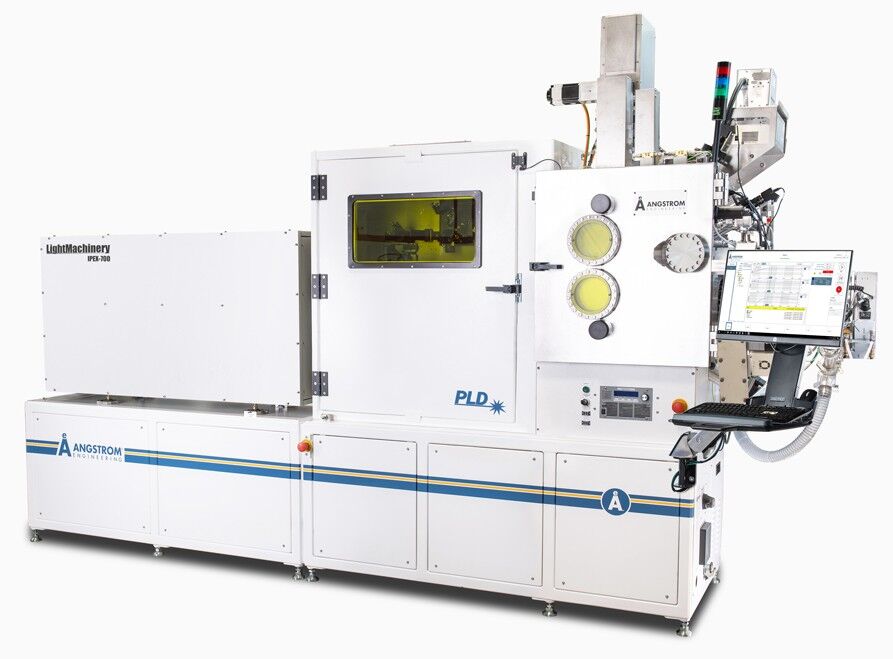 PLD A image of the Angstrom Engineering PLD system. A large machine with two chambers, against a white background.